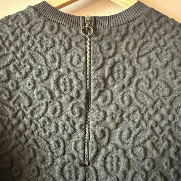 Women's M Zara Floral Jacquard Embossed Black Knit Short Sleeve Mini Shift - Picture 8 of 9